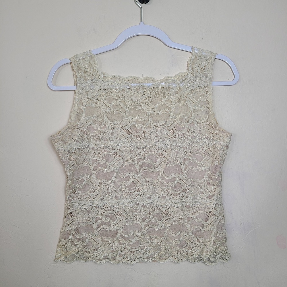 Vintage Lace Tank Womens M Cottagecore Fairy Dainty Y2K‎ Bohemian Romantic Sheer